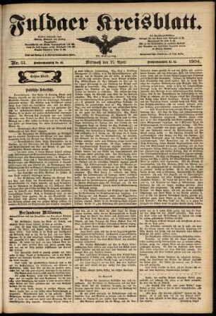 Erste Ausgabe vom Mittwoch, den 27. April 1904.