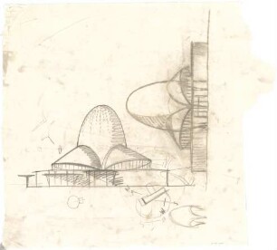 Schneider - Esleben, Paul; Düsseldorf, Rochusmarkt 5; Kath. Kirche St. Rochus - Kuppelbau und Eingangshalle (Grundriss; Ansicht)