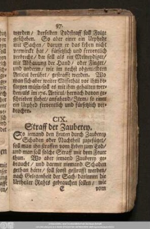CIX. Straff der Zauberey.