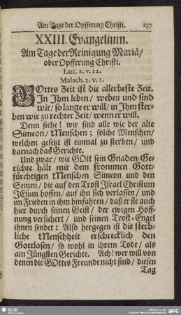 XXIII. Evangelium. Am Tage der Reinigung Mariä oder Opfferung Christi