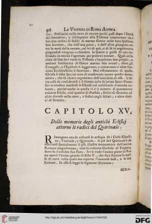 Capitolo XV: Delle memorie degli antichi Edificj attorno le radici del Quirinale
