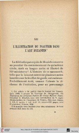 XII. L'illustration du Psautier dans l'art byzantin