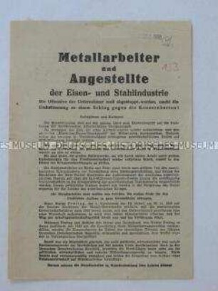 Propagandaflugblatt zum Arbeitskampf in der Metallindustrie