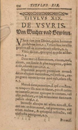 Titvlvs XIX. De Vsvris. Von Wucher vnd Gewinn.