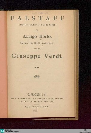 Falstaff : lyrische Komödie in drei Akten