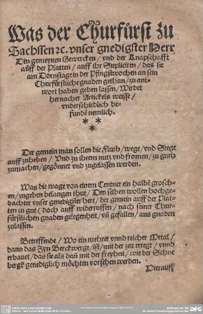 Was der Churfürst zu Sachssen...