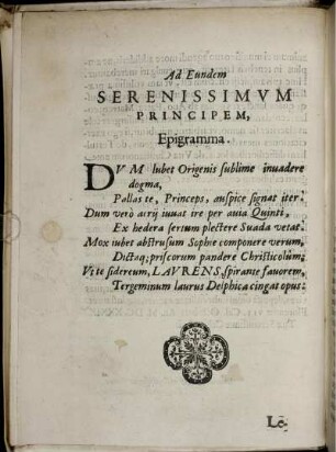 Ad Eundem Serenissimum Principem, Epigramma.