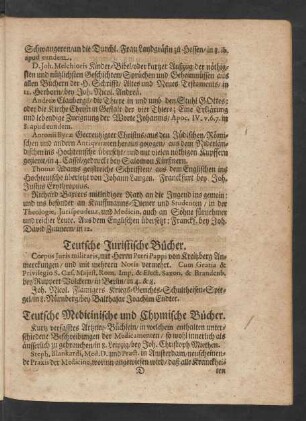Teutsche Medicinische und Chymische Bücher.