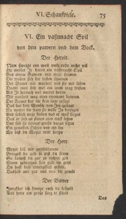VI. Ein vaßnnacht Spil von dem pawern und dem Bock.