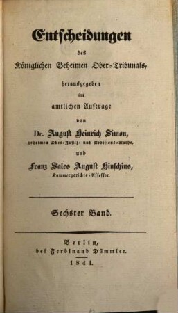 Entscheidungen des Königlichen Obertribunals. 6. 1841
