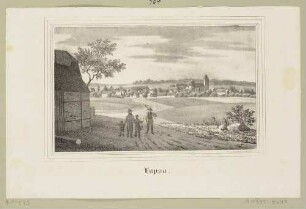 Ortsansicht von Luppa (Wermsdorf-Luppa) mit der Kirche, aus Sachsens Kirchen-Galerie von Hermann Schmidt, Bd. 3, 1840