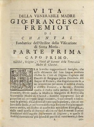 Vita Della Venerabile Madre Giovanna Francesca Fremiot Di Chantal Fondatrice dell'Ordine della Visitazione di S. Maria