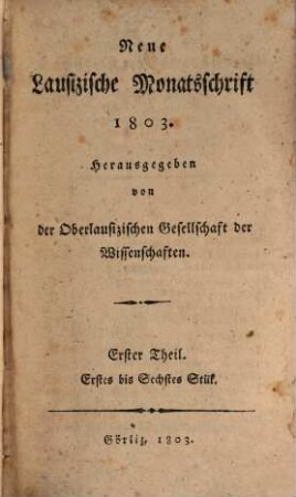 Neue lausizische Monatsschrift. 1803