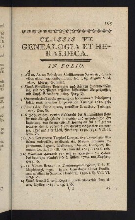 165-172, Classis VI Genealogia et Heraldica