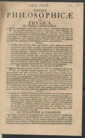 Theses Philosophicæ Ex Physica De Viribus Centralibus