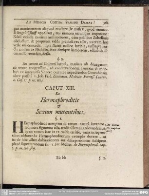 Caput XIII. De Hermaphroditis & Sexum mutantibus