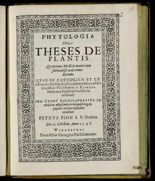 Pytologia Sive Theses De Plantis [...]