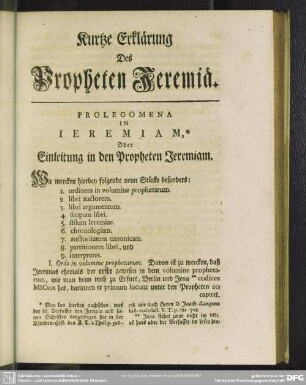 Kurtze Erklärung Des Propheten Jeremiä