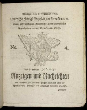 No. 4. Montags, den 21ten Januar 1782