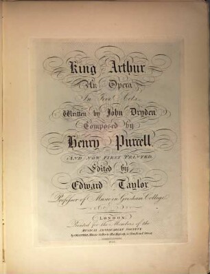 King Arthur : an opera in 5 acts, written by John Dryden