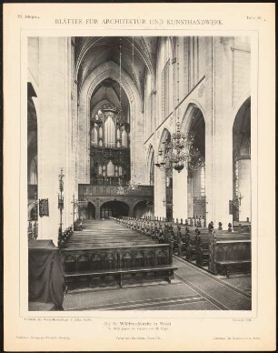 St. Willibrord, Wesel: Innenansicht gegen Eingang und Chor (aus: Blätter für Architektur und Kunsthandwerk, 11. Jg., 1898, Tafel 49)