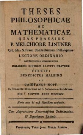 Theses philosophicae ac mathematicae