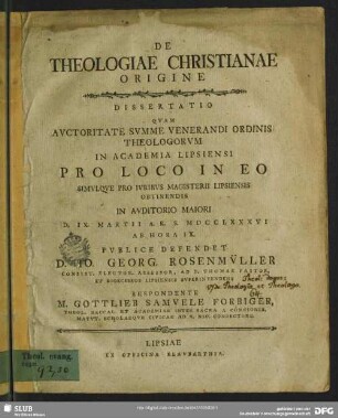 De Theologiae Christianae Origine : Dissertatio