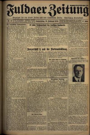 Erste Ausgabe vom Donnerstag, den 20. Februar 1930.