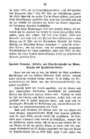 Specielle Gewerbs-, Arbeits- und Lohn-Verhältnisse der Weber. Innung und Handwerker-Verein