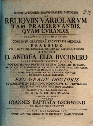 Diss. inaug. med. de reliquiis variolarum tam praeservandis quam curandis