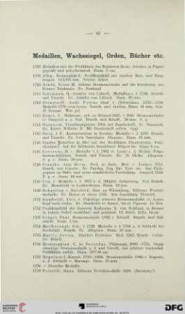 Medaillen, Wachssiegel, Orden, Bücher etc. (Nr. 1738-1869)