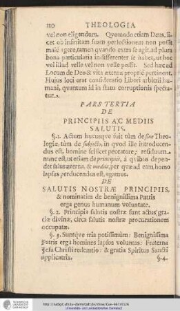 PARS TERTIA DE PRINCIPIIS AC MEDIIS SALUTIS.