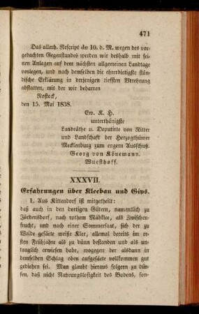 XXXVII. Erfahrungen über Kleebau und Gips