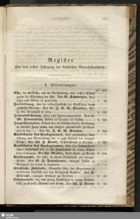 Register über den ersten Jahrgang der kirchlichen Vierteljahrsschrift