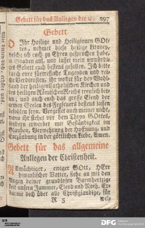 Gebett für das allgemeine Anliegen der Christenheit.
