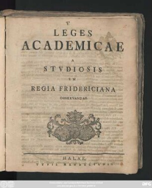 Leges Academicae A Stvdiosis In Regia Fridericiana Observandae