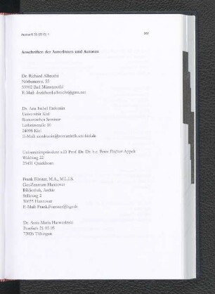 Anschrift der Autorinnen und Autoren.