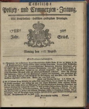 32tes Stueck, Montag den 11ten August. 1788