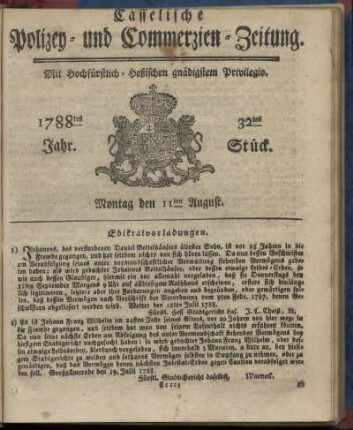 32tes Stueck, Montag den 11ten August. 1788