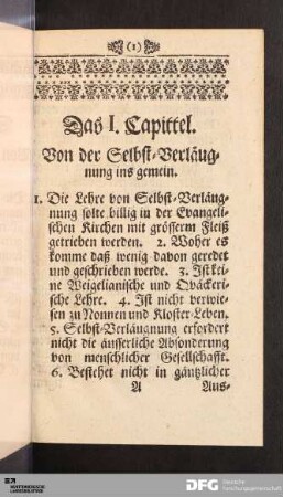 [Von der wahren Selbst-Verläugnung Erster Theil.]