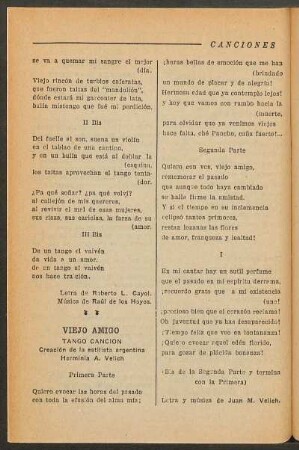 Viejo amigo : Tango canción