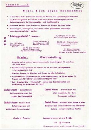 Flugblatt Lila Offensive Internationaler Frauentag