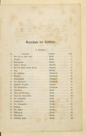 Verzeichnis der Lesestücke