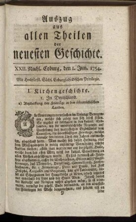 XXII. Nachl. Coburg, den 1. Jun. 1754.