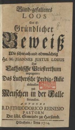 [Erster Theil]: Blind-gefallenes Loos