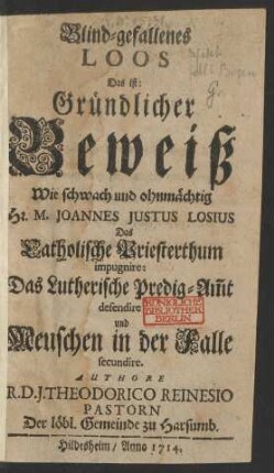 [Erster Theil]: Blind-gefallenes Loos