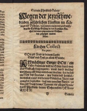 B1r-B2v, Gemein Christlich Gebett wegen der jetzt schwebenden gefährlichen Läufften im Königreich Böheim