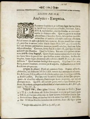 Sectio Prima. Analytico - Exegetica.