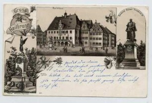 Mehrbildkarte, 3 Motive: Rathaus, Kaiser-Wilhelm-Denkmal, Denkmal Kaiser Friedrich III [Kaiser-Friedrich-Denkmal]