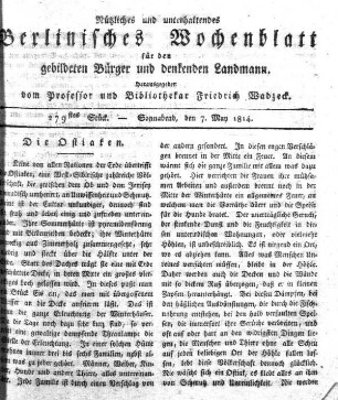 279stes Stueck, Sonnabend, den 7.May 1814
